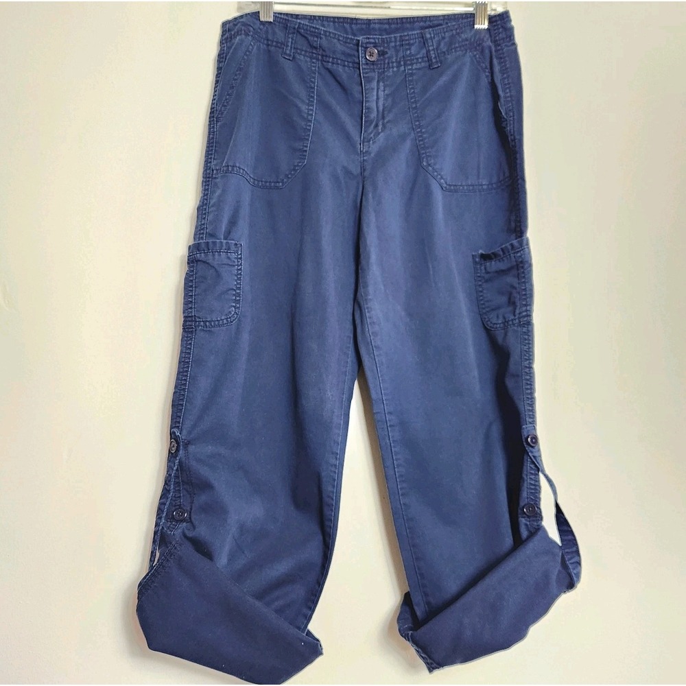 Faded Glory Cargo Pants Womens 6 Navy Convertible Roll Tab Wide Leg Y2K Utility